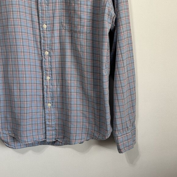Faherty Mens Shirt L Button Front Blue Plaid Long Sleeve Active Cotton Pocket - Picture 2 of 11